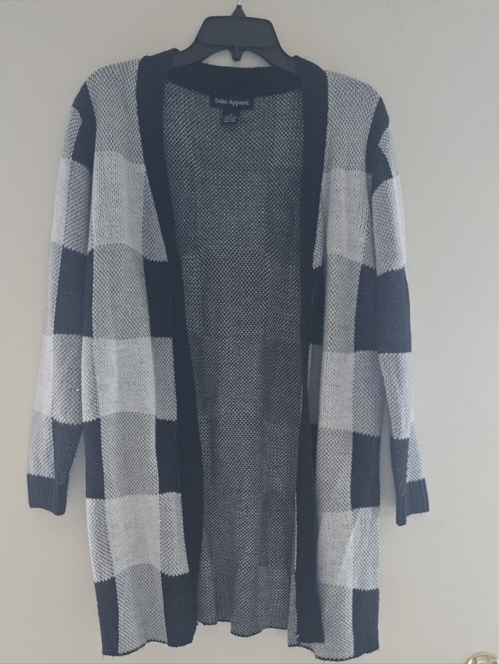 Soho Apparel Black and White Checkered Open Cardigan